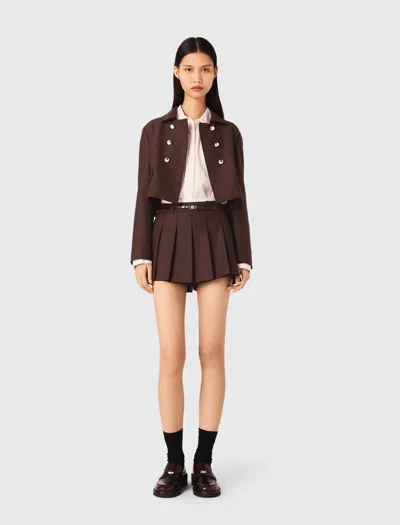 Maje Short Double-breasted Jacket In Brown