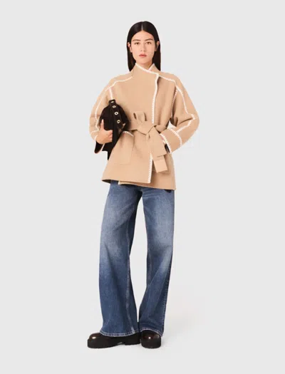 Maje Short Double-faced Coat In Nude