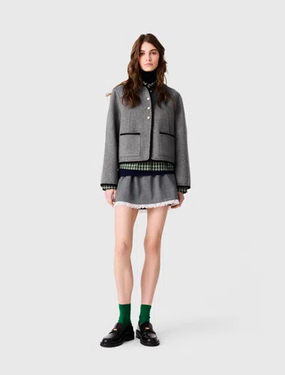 Maje Short Double-faced Coat In Light Grey