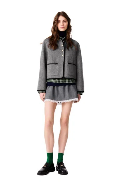Maje Short Double-faced Coat In Light Grey