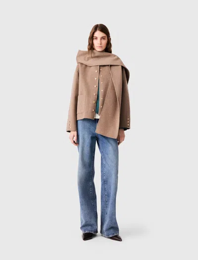 Maje Short Double-faced Coat In Brown
