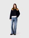 Maje Short Double-faced Coat In Navy