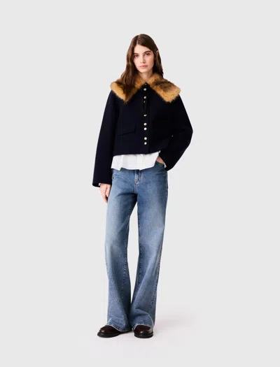 Maje Short Double-faced Coat In Navy