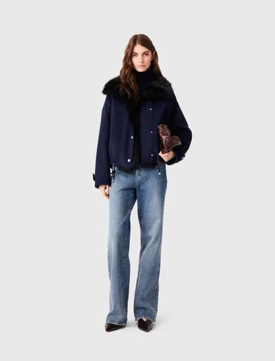 Maje Short Double-faced Coat In Navy