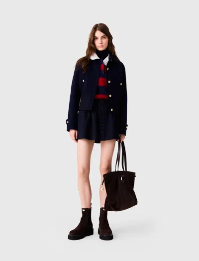 Maje Short Double-faced Jacket In Navy