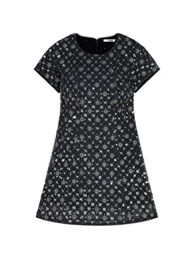 Maje Short Dress With Rhinestones In Gray