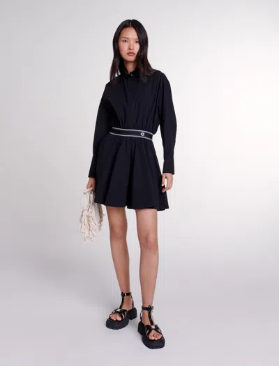 Maje Short Elasticated Shirt Dress For Fall/winter In Black