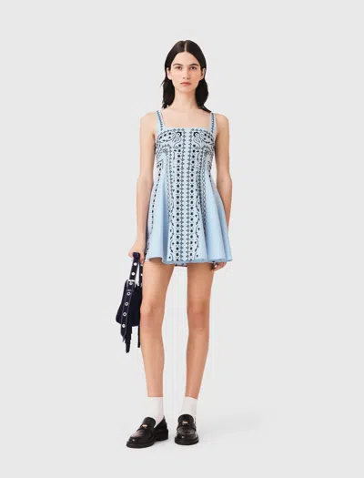 Maje Short Embroidered Linen-blend Dress In Blue