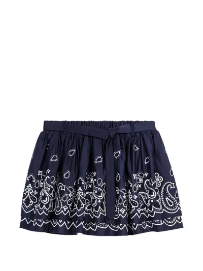 Maje Short Embroidered Ruffled Skirt In Blue