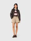 Maje Cotton-blend Belted Shorts In Neutral