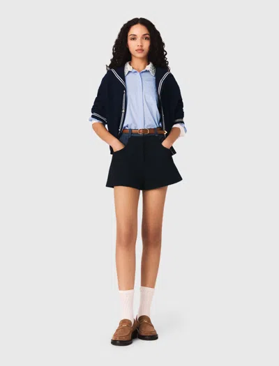 Maje Ivita Tweed Denim Shorts In Blue