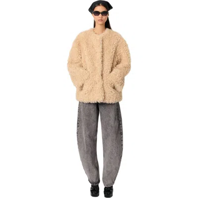 Maje Short Faux Fur Coat In Beige