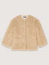 Maje Womens Round-neck Relaxed-fit Faux-fur Coat Naturels In Beige