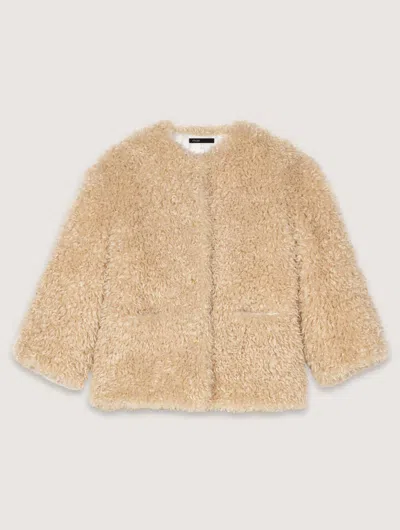 Maje Short Faux Fur Coat In Beige