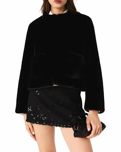 Maje Short Faux Fur Coat In Black