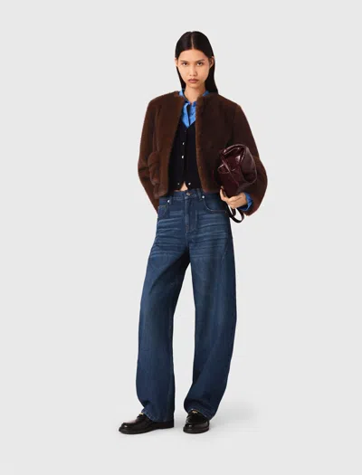 Maje Short Faux Fur Coat In Brown