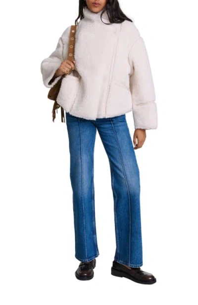 Maje Short Faux Fur Coat In Ecru