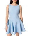 Maje Womens Boat-neck Flared Cotton-blend Mini Dress Bleus In Blue Sky