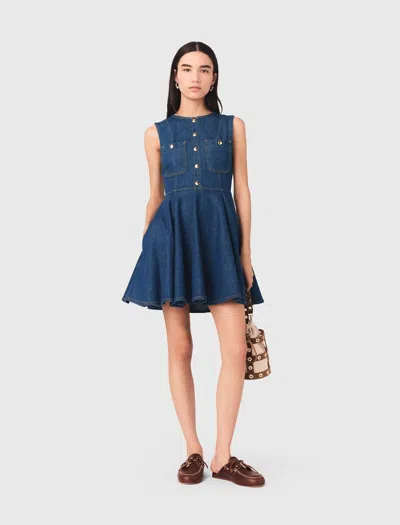 Maje Short Flared Denim Dress In Blue