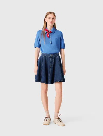 Maje Jupe Courte Évasée En Denim In Blue