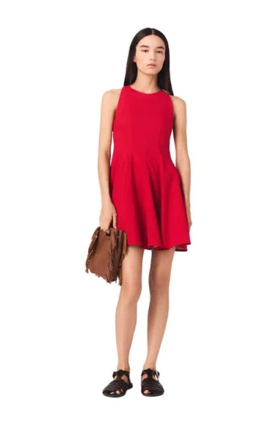 Maje Short Flared Linen-blend Dress In Red