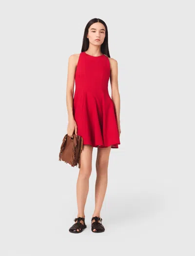 Maje Short Flared Linen-blend Dress In Red