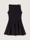 Maje Short Flared Tweed Dress In Noir