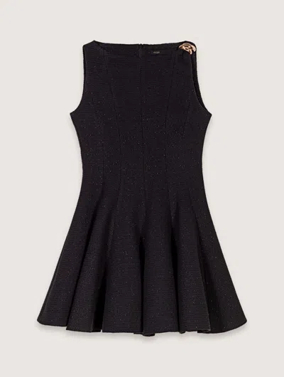 Maje Short Flared Tweed Dress In Noir