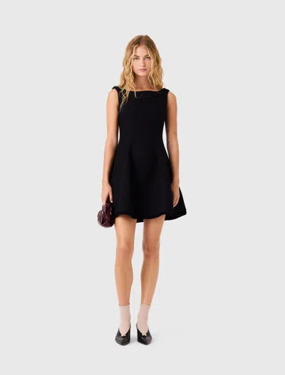 Maje Short Fringed Tweed Dress In Black