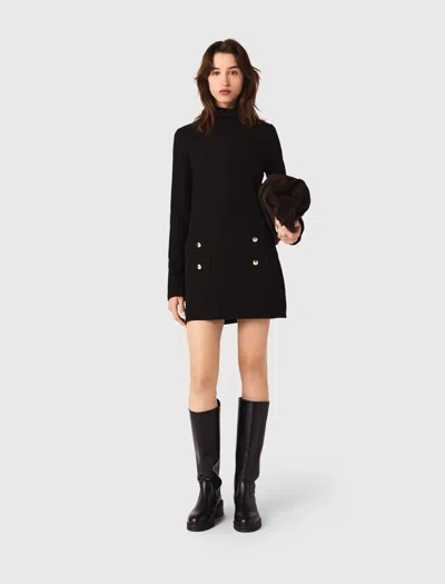 Maje Short High-neck Dress In Black
