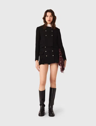 Maje Short Jacket With Gold Buttons In Black