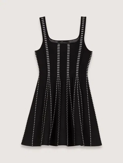 Maje Short Jacquard Knit Dress In Black/ecru