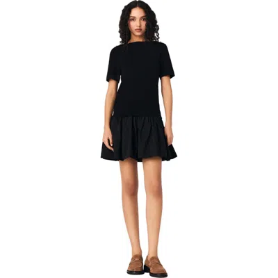 Maje Short Knit And Taffeta Dress In Black