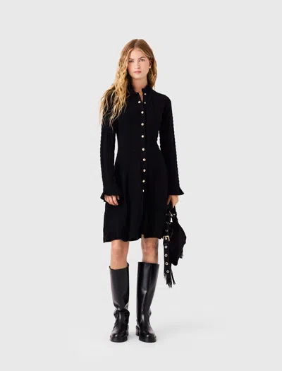 Maje Short Knit Dress With Buttons In Black