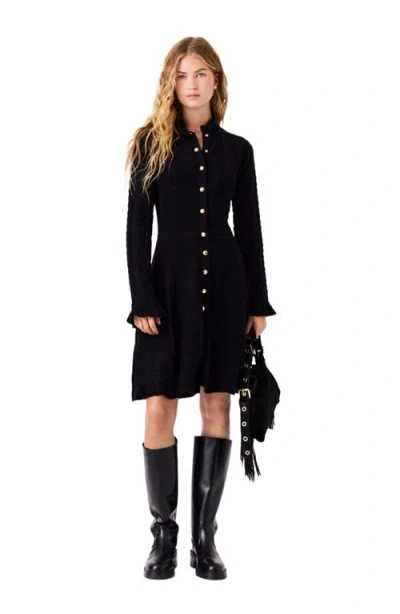 Maje Short Knit Dress With Buttons In Black