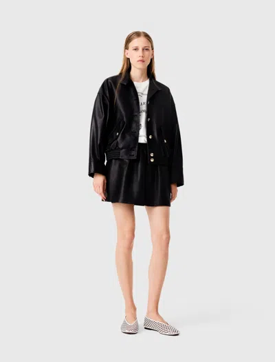 Maje Short Leather Skirt In Black
