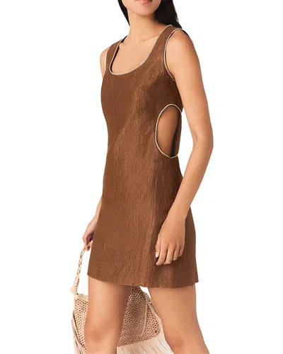 Maje Short Linen Blend Dress In Brown