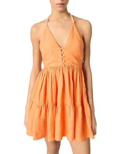 Maje Short Linen Dress In Orange
