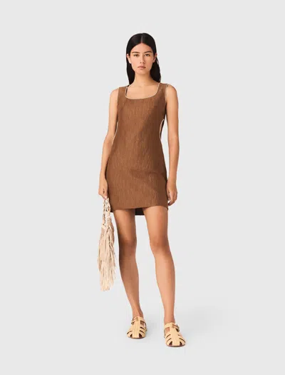 Maje Short Linen-blend Dress In Brown