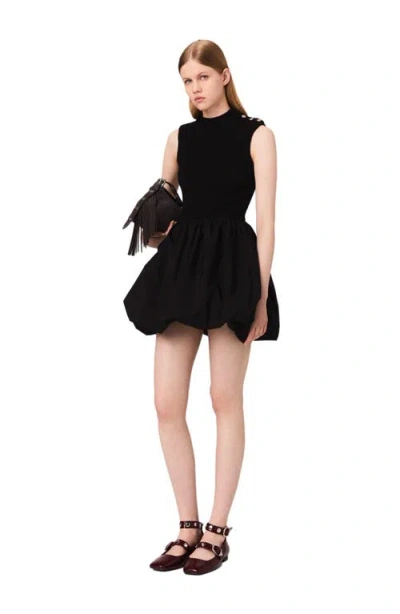 Maje Short Mesh And Taffeta Dress In Black