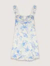 Maje Short Patterned Dress In Imprime Fleur Bleue Fond Ecru