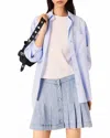 Maje Short Pleated Denim Skirt With Rhinestones In Blue