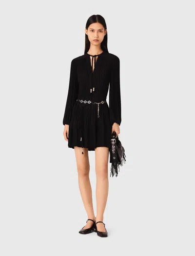 Maje Short Pleated Dress In Black