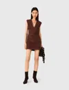 Maje Short Pleated Dress In Brown