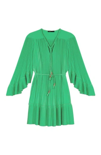 Maje Short Pleated Dress In Green