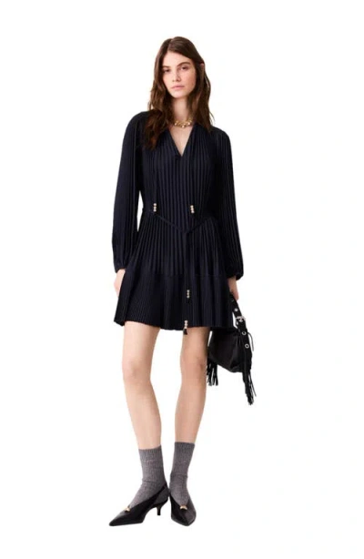 Maje Short Pleated Dress In Navy