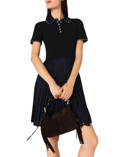 Maje Short Pleated Polo Dress In Black