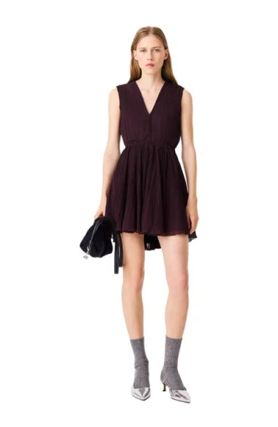 Maje Ribianisso Pleated Skater Dress In Burgundy
