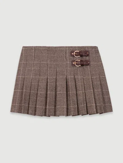 Maje Short Pleated Skirt In Brown Checks