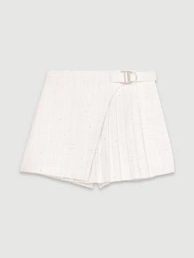 Maje Short Pleated Tweed Skirt In Ecru